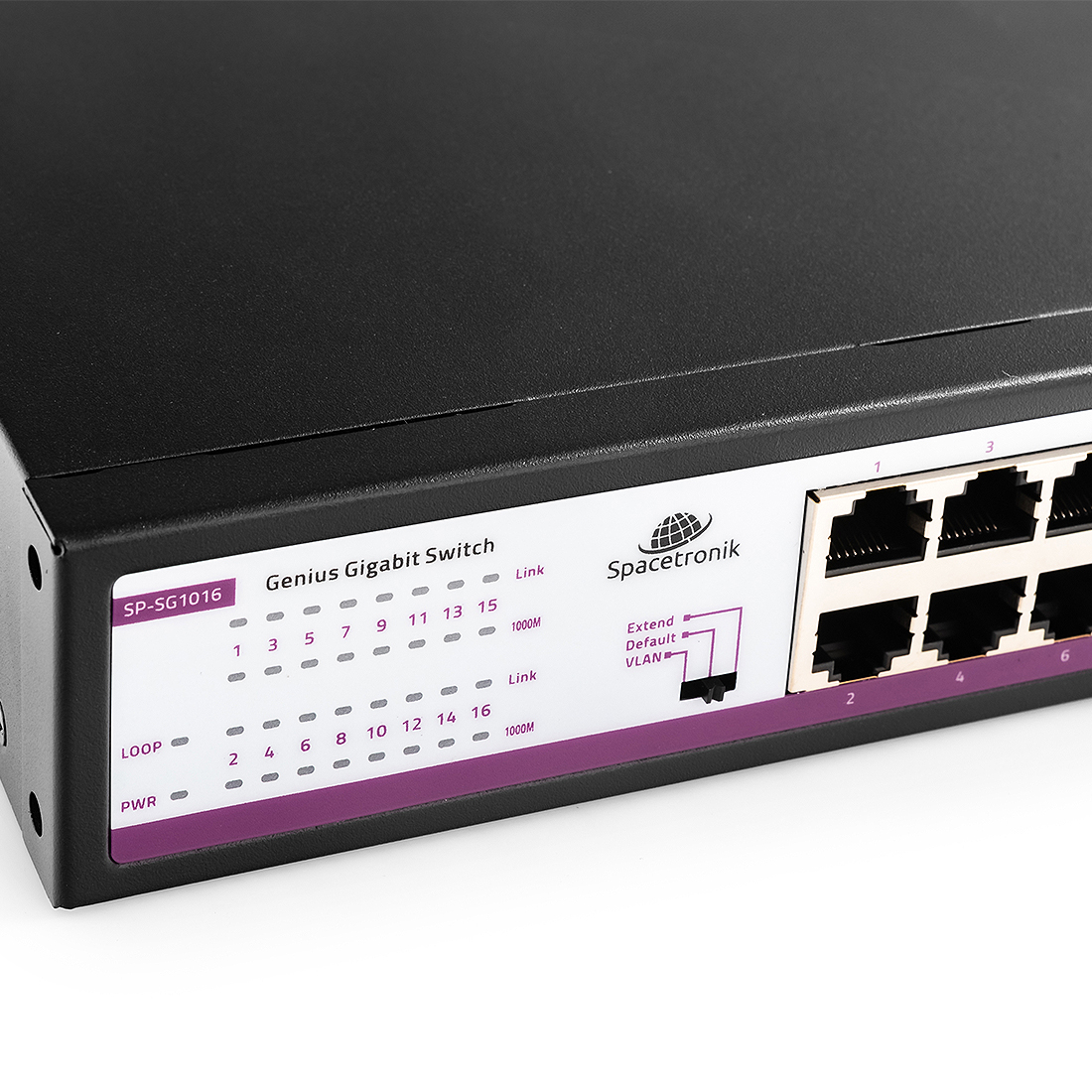 Switch Ethernet, Spacetronik switch, 16 portowy switch, Gigabit switch, switch do biura, switch do domu, szybki switch, sieciowy przełącznik, przełącznik Ethernet, 10/100/1000M switch, VLAN switch, Plug&Play switch, wytrzymały switch, metalowa obudowa switcha, switch z automatyczną negocjacją, przełącznik z LED wskaźnikami, przełącznik z certyfikatami CE, przełącznik z certyfikatami FCC, przełącznik z certyfikatami RoHS, switch z funkcją Loop alarm, inteligentny switch, switch sieciowy
