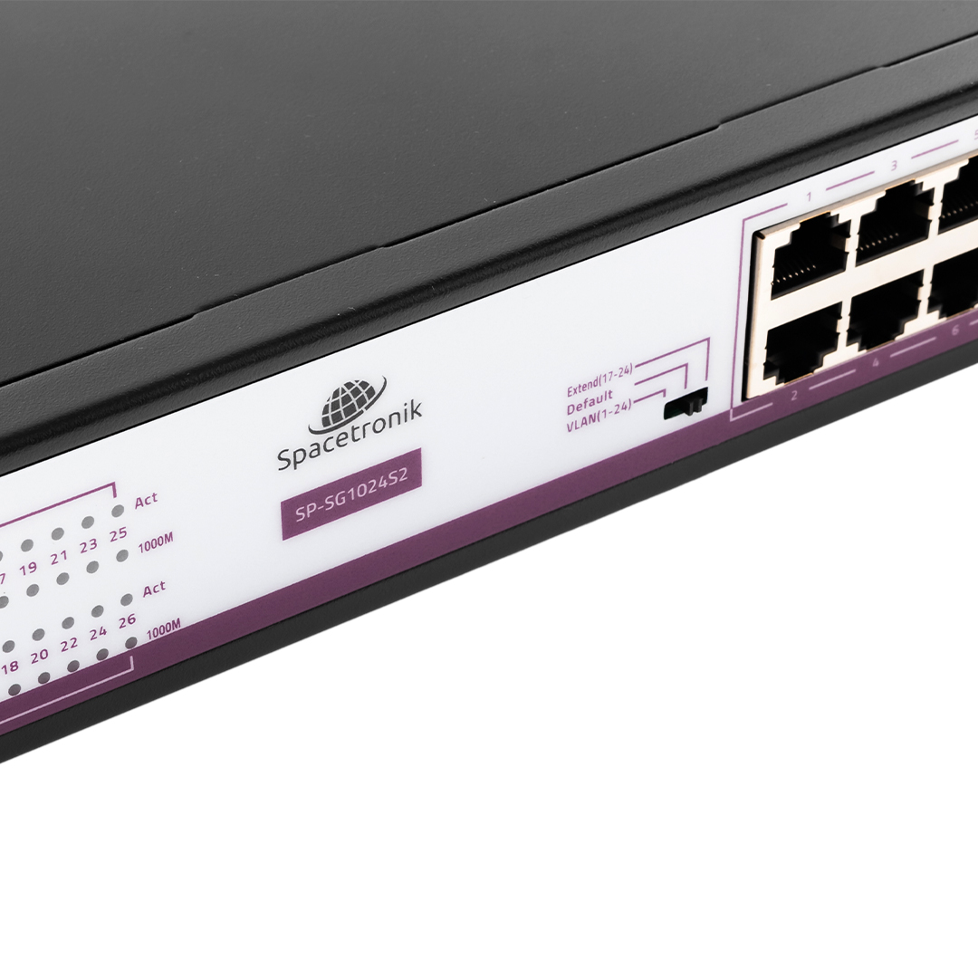Switch Ethernet, Spacetronik switch, 26 portowy switch, Gigabit switch, switch do biura, switch do domu, szybki switch, sieciowy przełącznik, przełącznik Ethernet, 10/100/1000M switch, VLAN switch, Plug&Play switch, wytrzymały switch, metalowa obudowa switcha, switch z automatyczną negocjacją, przełącznik z LED wskaźnikami, przełącznik z certyfikatami CE, przełącznik z certyfikatami FCC, przełącznik z certyfikatami RoHS, switch z