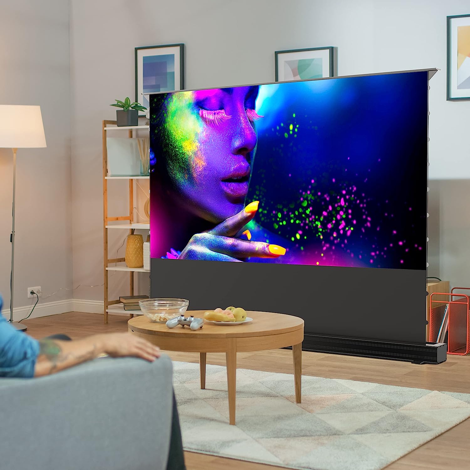 Ekran elektryczny, Projekcyjny ekran Pixthink 100 cali, Projekcyjny ekran 4K HD, Projekcyjny ekran na zewnątrz, Projekcyjny ekran na wieczór filmowy