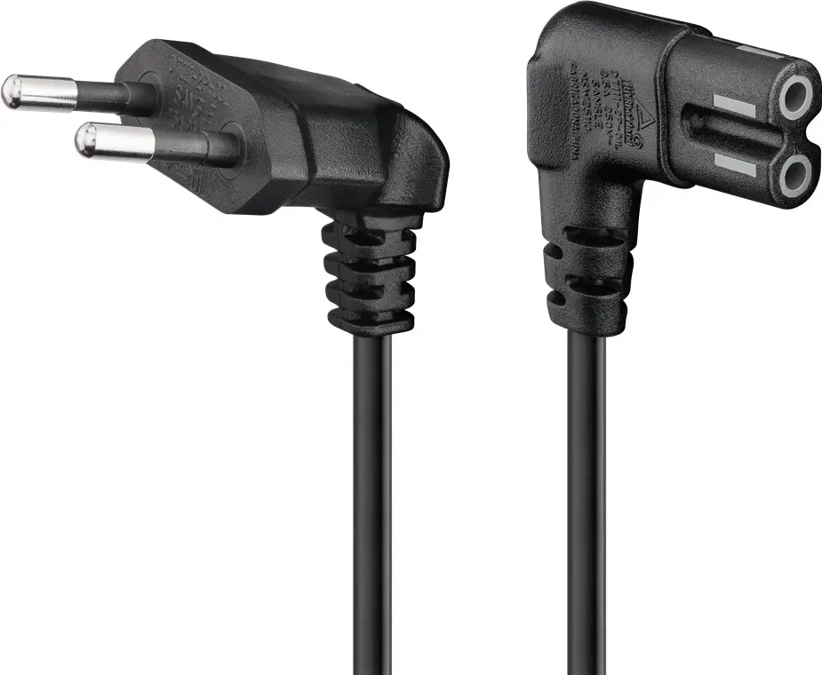 Kabel zasilający C7 ÓSEMKA 2-pin KĄTOWY 2x 90st. Goobay czarny 1,5m