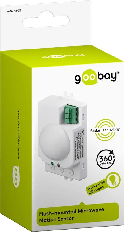 Mikrofalowy czujnik ruchu PODTYNKOWY 360st. 8m IP20 Goobay
