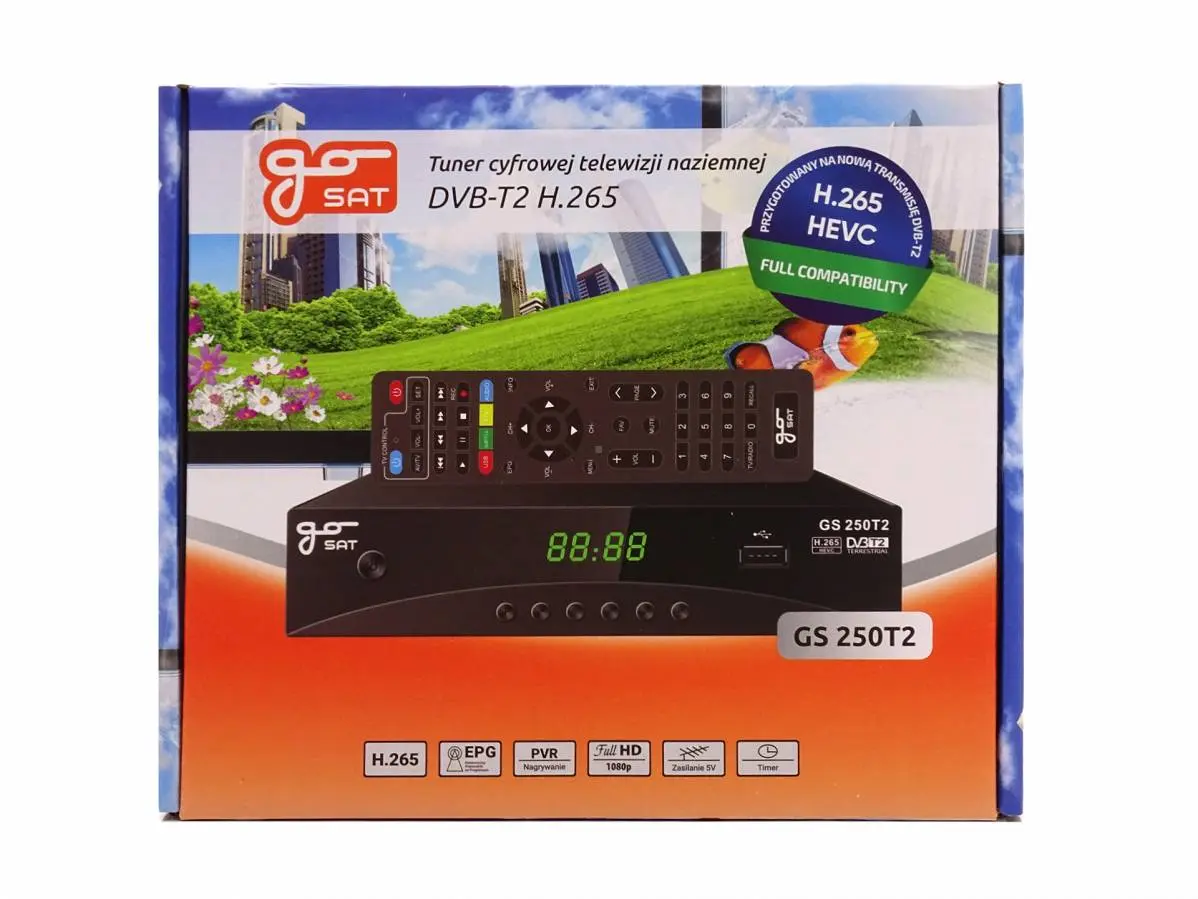 Tuner do odbioru telewizji naziemnej GoSAT GS250T2 DVB-T/T2 HEVC H.265