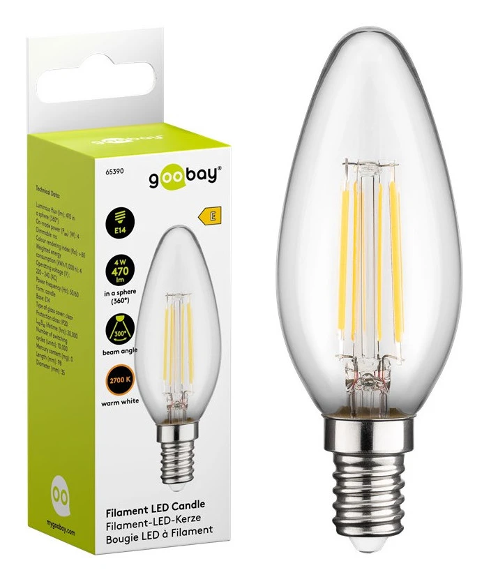 Żarówka LED z filamentem 4W gwint E14 ŚWIECZKA światło białe ciepłe 2700K Goobay