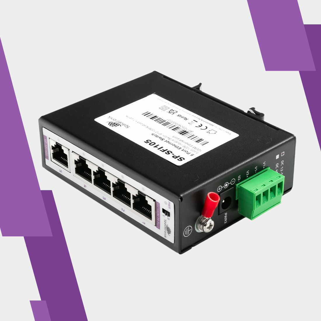Switch Ethernet, Spacetronik switch, 5 portowy switch, Gigabit switch, switch do przemysłowych zastosowań, szybki switch, sieciowy przełącznik, przełącznik Ethernet, 10/100M switch, VLAN switch, Plug&Play switch, wytrzymały switch, metalowa obudowa switcha, switch z automatyczną negocjacją, przełącznik z LED wskaźnikami, przełącznik z certyfikatami CE, przełącznik z certyfikatami FCC, przełącznik z certyfikatami RoHS, switch z funkcją Loop alarm, inteligentny switch, switch sieciowy, switch z
