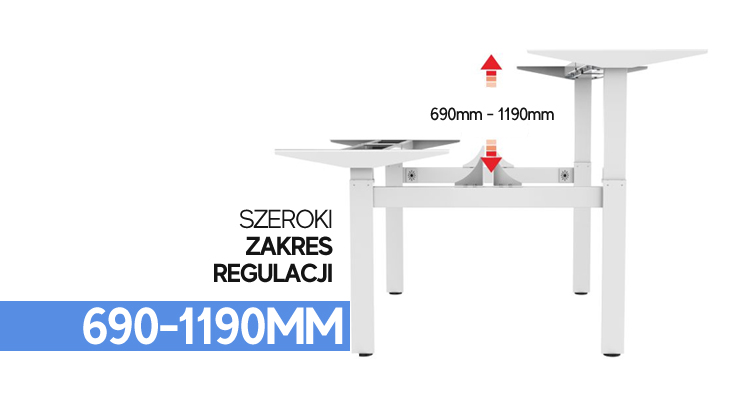 Zakres regulacji elektrycznego stelaża biurkowego - Spacetronik Ergoline SPE-212HW