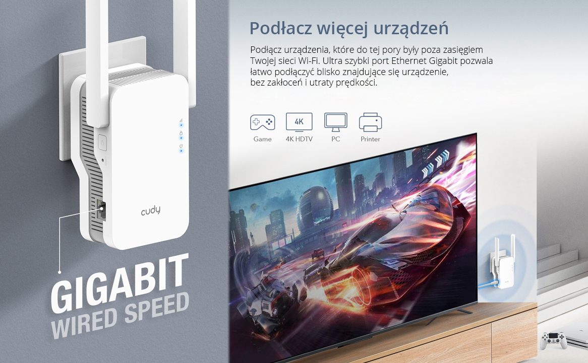 Repeater AC wzmacniacz LAN Wi-Fi 6 AX1800 Cudy RE1800 