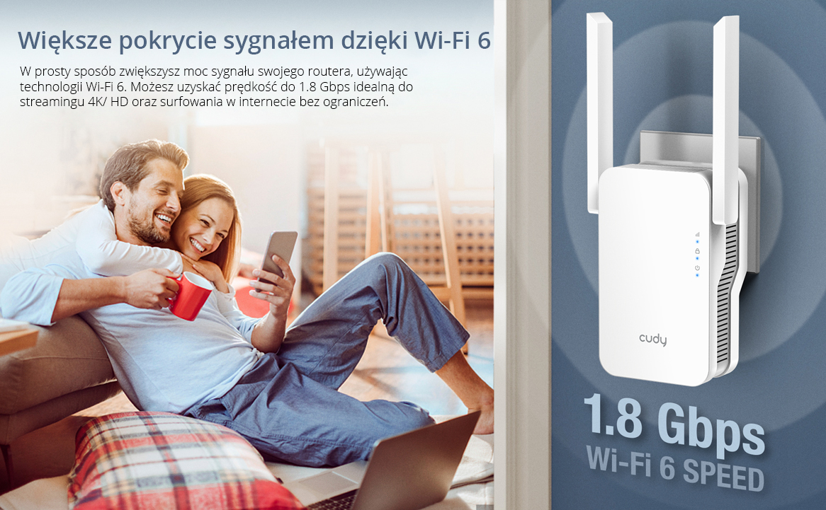 Repeater AC wzmacniacz LAN Wi-Fi 6 AX1800 Cudy RE1800 