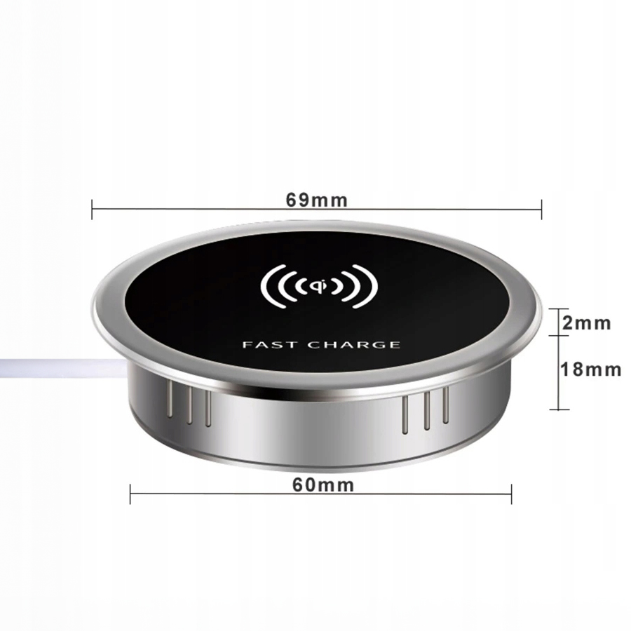 Bezprzewodowa ładowarka indukcyjna Spacetronik SPM-03 montowana w blat stołu z szybkim ładowaniem 15W, wodoodporna, idealna do biura i domu, elegancka ładowarka do telefonu z funkcją ładowania indukcyjnego.