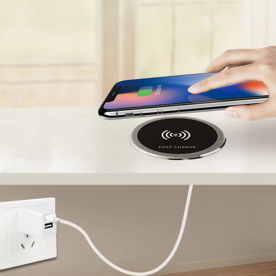 Bezprzewodowa ładowarka indukcyjna Spacetronik SPM-03 montowana w blat stołu z szybkim ładowaniem 15W, wodoodporna, idealna do biura i domu, elegancka ładowarka do telefonu z funkcją ładowania indukcyjnego.