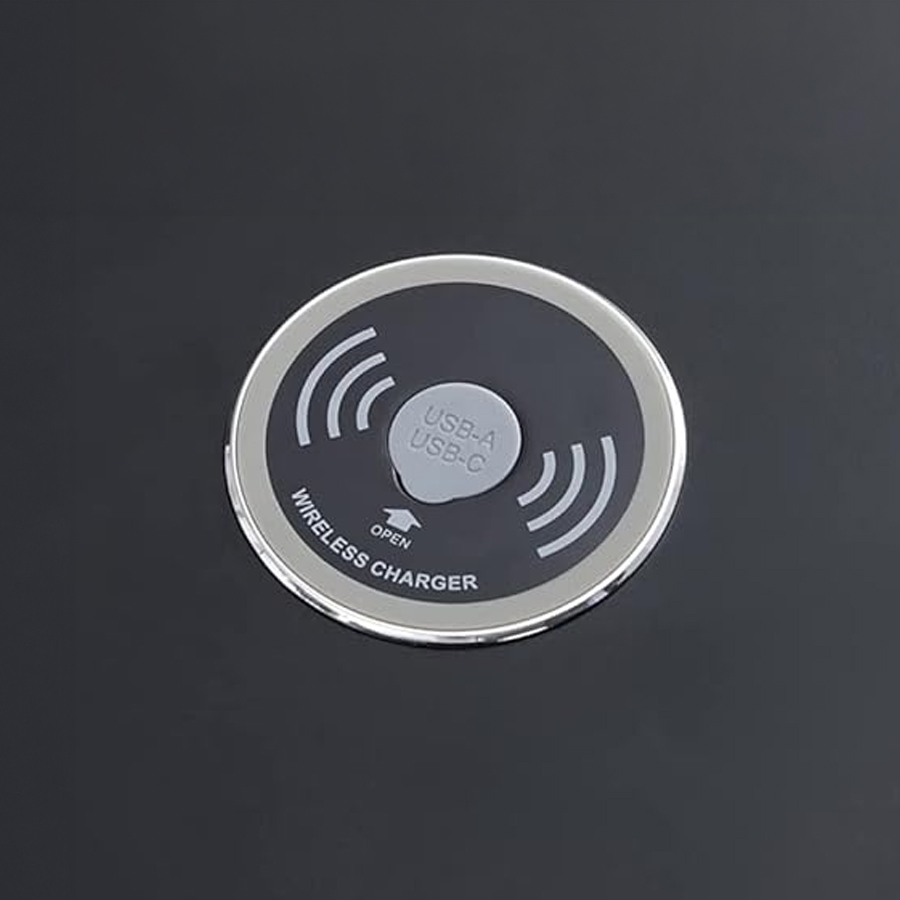 Bezprzewodowa ładowarka indukcyjna Spacetronik SPM-04 montowana w blat stołu z szybkim ładowaniem 15W, wodoodporna, idealna do biura i domu, elegancka ładowarka do telefonu z funkcją ładowania indukcyjnego i portami USB-A i USB-C.