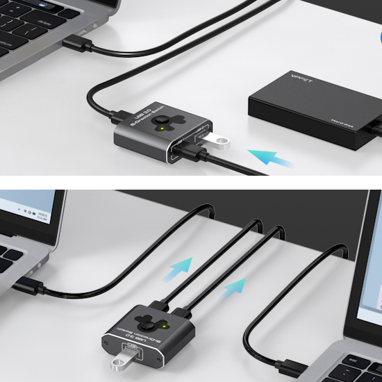 Dwukierunkowy switch USB 3.0 SPU-M21 2w1/1w2, przełącznik USB 3.0, szybki transfer danych, kompatybilny z Windows, macOS, Linux, podłączanie dwóch komputerów, dzielenie urządzeń USB, akcesoria komputerowe, przełącznik urządzeń peryferyjnych, switch USB do drukarki, USB 3.0 hub dwukierunkowy