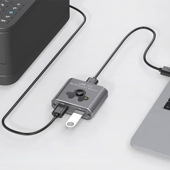 Dwukierunkowy switch USB 3.0 SPU-M21 2w1/1w2, przełącznik USB 3.0, szybki transfer danych, kompatybilny z Windows, macOS, Linux, podłączanie dwóch komputerów, dzielenie urządzeń USB, akcesoria komputerowe, przełącznik urządzeń peryferyjnych, switch USB do drukarki, USB 3.0 hub dwukierunkowy