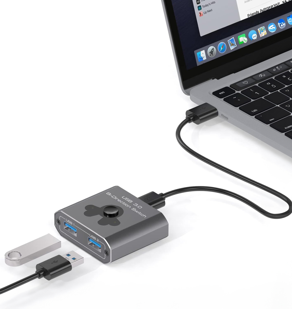Dwukierunkowy switch USB 3.0 SPU-M21 2w1/1w2, przełącznik USB 3.0, szybki transfer danych, kompatybilny z Windows, macOS, Linux, podłączanie dwóch komputerów, dzielenie urządzeń USB, akcesoria komputerowe, przełącznik urządzeń peryferyjnych, switch USB do drukarki, USB 3.0 hub dwukierunkowy