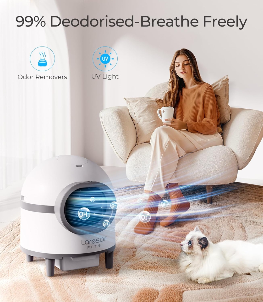 Inteligentna kuweta, najlepsza samoczyszcząca kuweta, samosprzatająca kuweta, kuweta z aplikacją, obsługa przez smartfon, WiFi, 35db, jaką kuwetę kupić, kuweta na smartfon, laresar