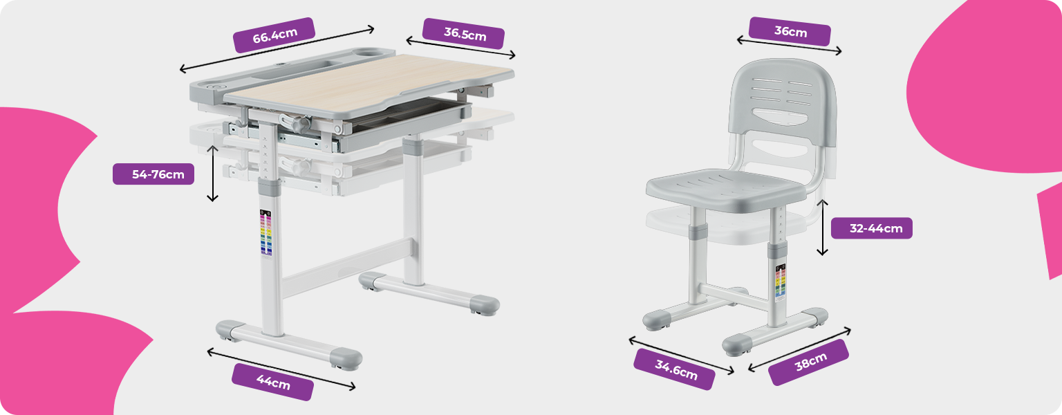 regulowane biurko dla dzieci, biurko z regulacją wysokości, ergonomiczne biurko dziecięce, zestaw biurko i krzesło dla dziecka, biurko szkolne z szufladą, biurko do nauki dla ucznia, biurko dziecięce z podstawką na łokcie, biurko z regulacją kąta blatu, nowoczesne biurko dziecięce