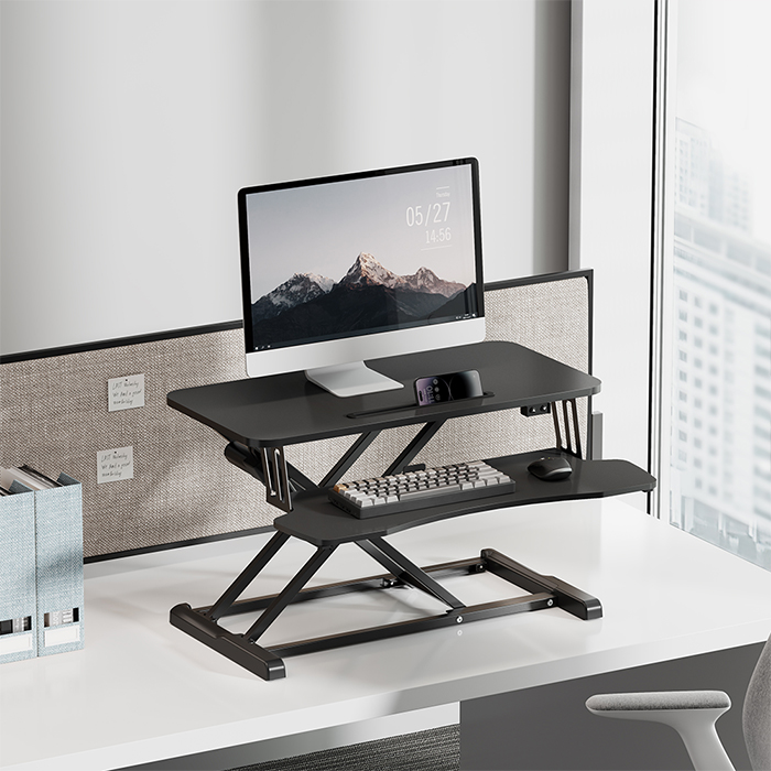 elektryczna podstawka do biurka, regulowana podstawka biurkowa, podstawka sit stand, converter biurkowy x-lift, biurko z regulacją wysokości, podstawka z półką na klawiaturę, stojak na laptopa do biurka, spacetronik spr-137mb