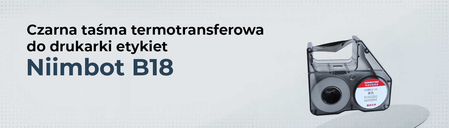 taśma termotransferowa, niimbot b18, etykiety do druku, czarna taśma, drukarka termiczna, trwały nadruk, rolka etykiet, kod qr