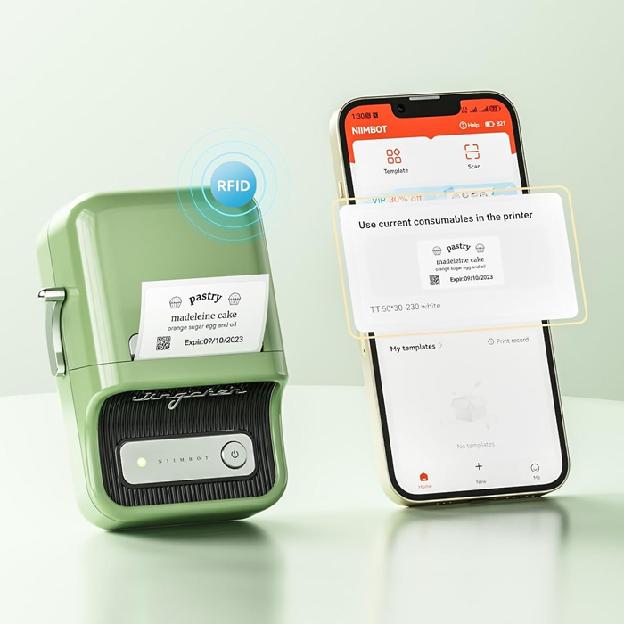 drukarka etykiet Niimbot B21, etykieciarka Bluetooth, mobilna drukarka termiczna, drukarka do etykiet samoprzylepnych, drukarka do kodów kreskowych, etykieciarka do biura, drukarka do przypraw, Niimbot aplikacja do druku