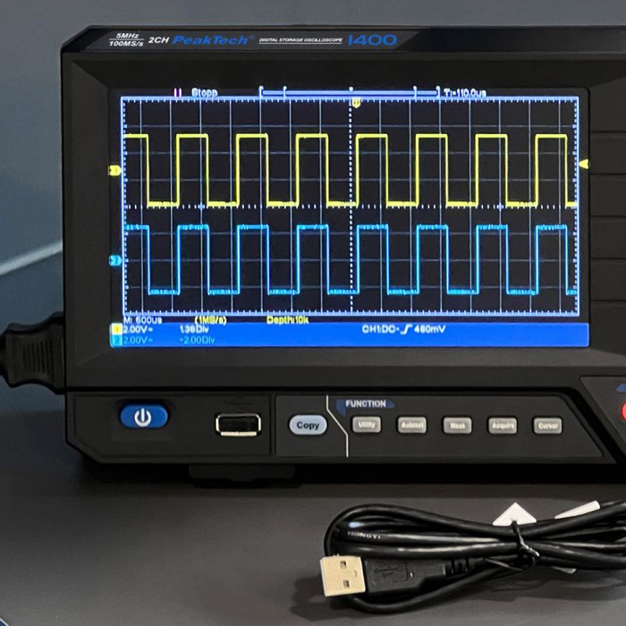 oscyloskop cyfrowy, pasmo analogowe 10 MHz, precyzja pomiarów, narzędzie dla elektroników, badanie sygnałów, urządzenie testowe, PeakTech P1401, analiza sygnałów, sprzęt pomiarowy, oscyloskop 20MHz