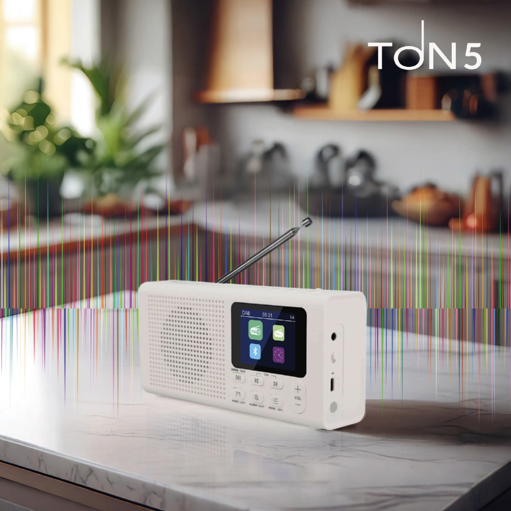 Radio DAB+/FM, Głośnik Bluetooth 5.3, Radio przenośne LCD, Radio Opticum Ton 5, Kompaktowe radio z Bluetooth, Radio cyfrowe z wyświetlaczem, Radio do kuchni i podróży, Radio na baterie i akumulator, Radio z funkcją ulubionych, Radio przenośne białe